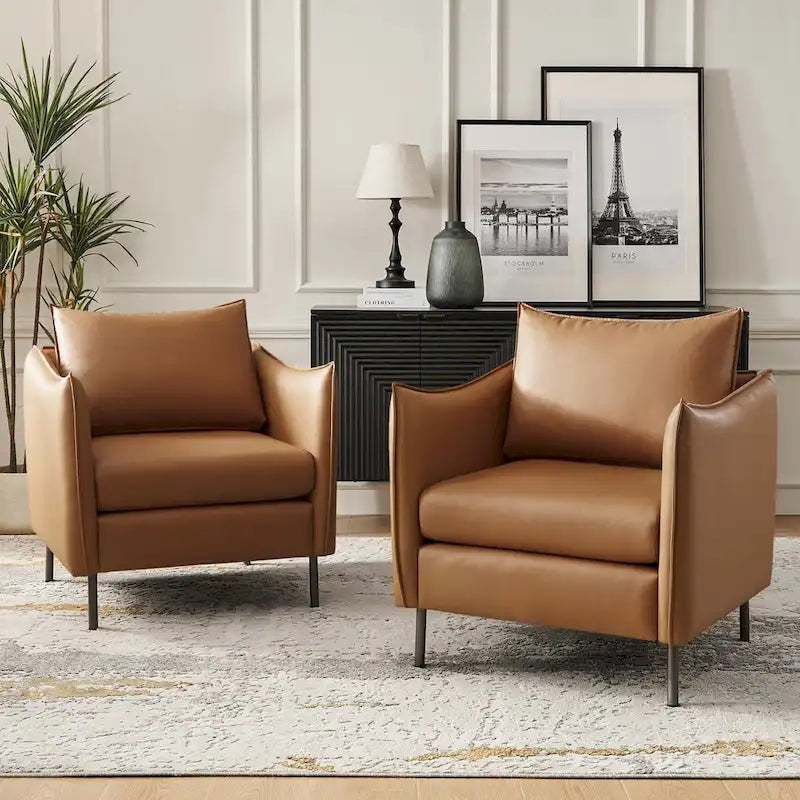 Lot de 2 fauteuils Christopher en tissu anti-rayures moderne avec pieds en métal noir par HULALA HOME