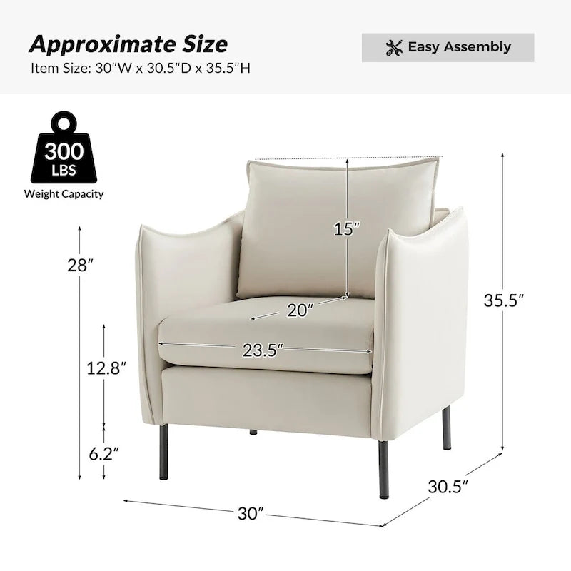 Lot de 2 fauteuils Christopher en tissu anti-rayures moderne avec pieds en métal noir par HULALA HOME