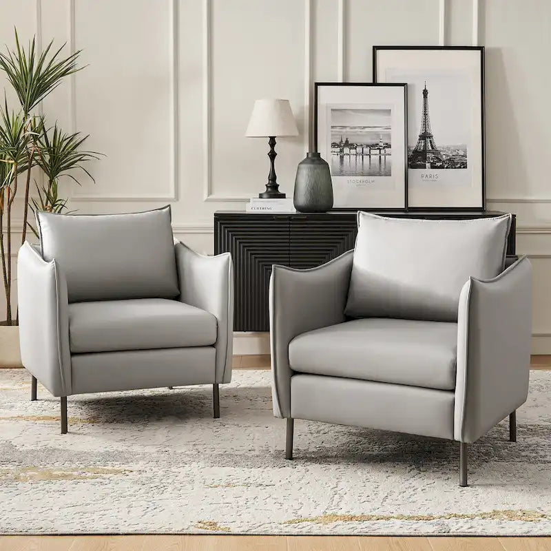 Lot de 2 fauteuils Christopher en tissu anti-rayures moderne avec pieds en métal noir par HULALA HOME