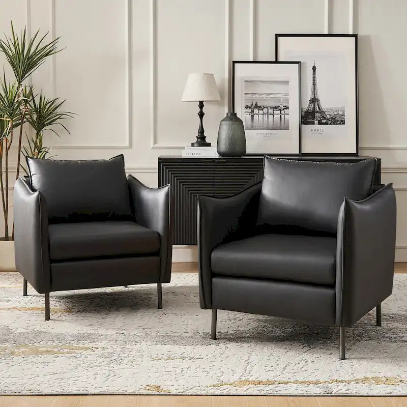Lot de 2 fauteuils Christopher en tissu anti-rayures moderne avec pieds en métal noir par HULALA HOME