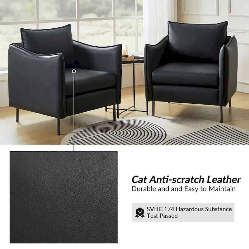 Lot de 2 fauteuils Christopher en tissu anti-rayures moderne avec pieds en métal noir par HULALA HOME