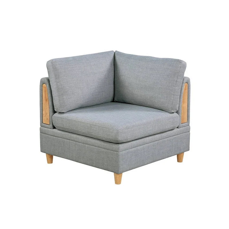 Gimy 37 Inch Modular Corner Sofa Chair, Light Gray Dorris Fabric, Wood