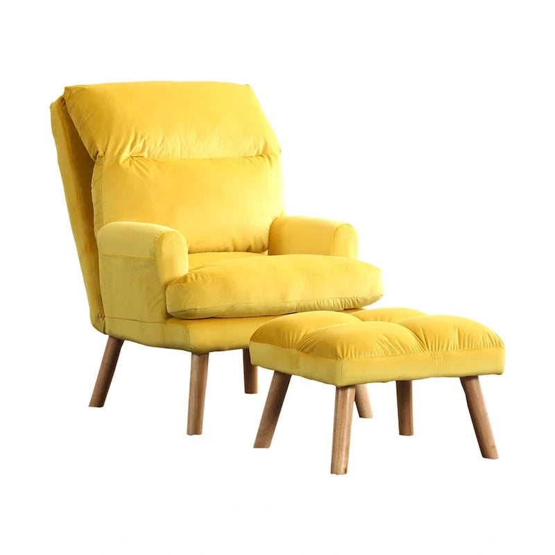 Nina Ensemble Fauteuil d'appoint et repose-pieds 2 pièces 71 cm, pieds évasés, jaune