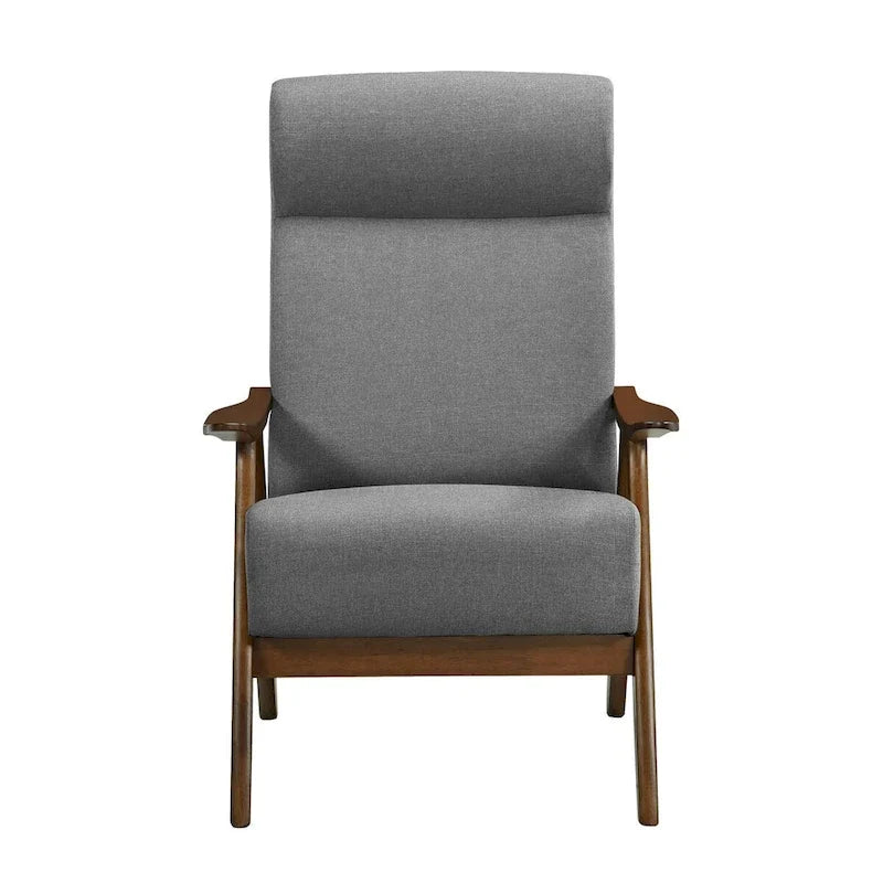 Mary 32 Inch Accent Chair Armchair, Light Gray Polyester Linen, Solid Wood