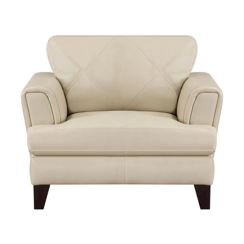 Fauteuil d'appoint Lisa 38 po, cuir pleine fleur et croûte de cuir crème, bois massif