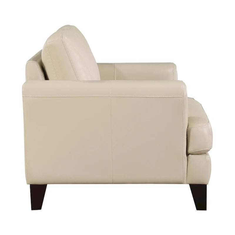 Fauteuil d'appoint Lisa 38 po, cuir pleine fleur et croûte de cuir crème, bois massif