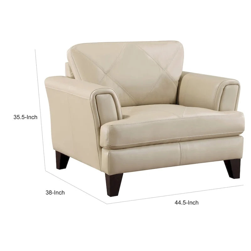 Fauteuil d'appoint Lisa 38 po, cuir pleine fleur et croûte de cuir crème, bois massif