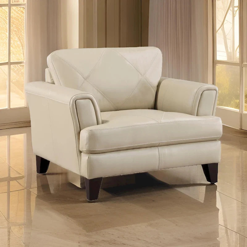 Fauteuil d'appoint Lisa 38 po, cuir pleine fleur et croûte de cuir crème, bois massif