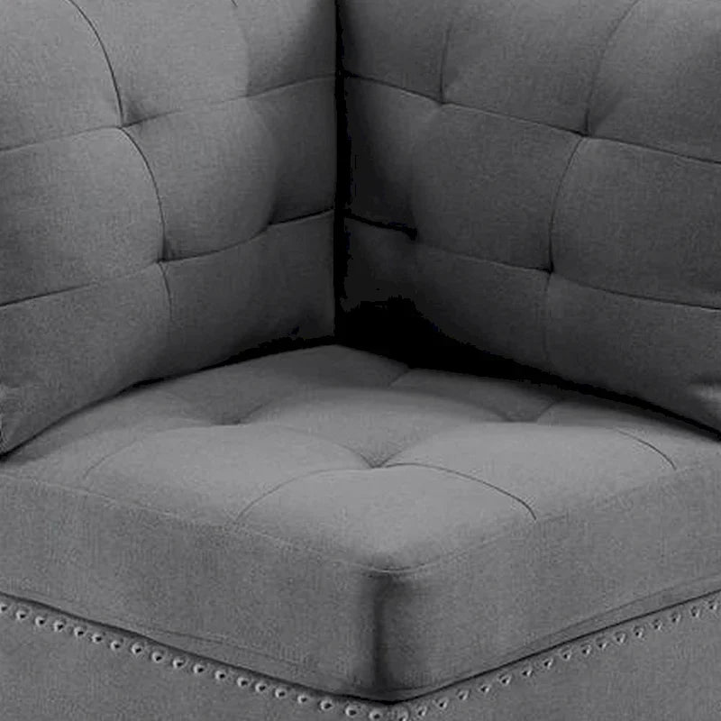 Lemy 32 Inch Modular Corner Sofa Chair, Tufted Gray Upholstery, Solid Wood