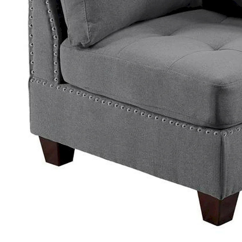Lemy 32 Inch Modular Corner Sofa Chair, Tufted Gray Upholstery, Solid Wood