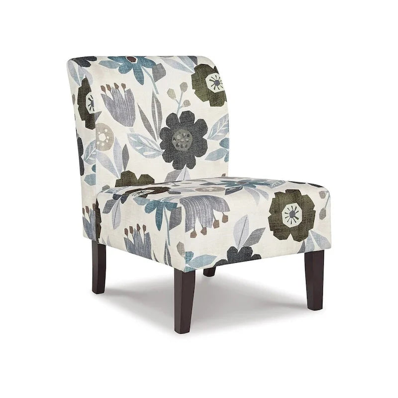 Fauteuil d'appoint Rima, coussin en polyester à motif floral gris ivoire, bois noir