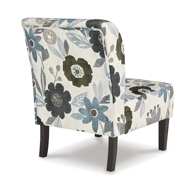 Fauteuil d'appoint Rima, coussin en polyester à motif floral gris ivoire, bois noir