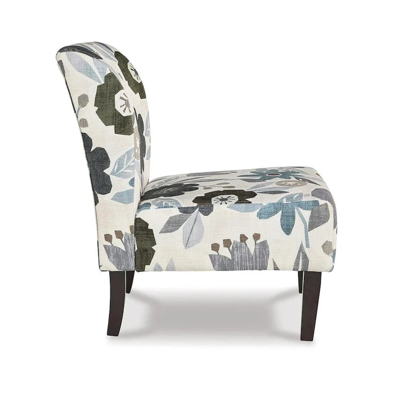 Fauteuil d'appoint Rima, coussin en polyester à motif floral gris ivoire, bois noir