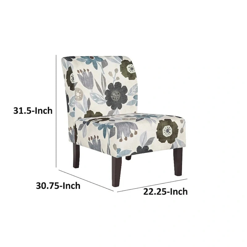Fauteuil d'appoint Rima, coussin en polyester à motif floral gris ivoire, bois noir