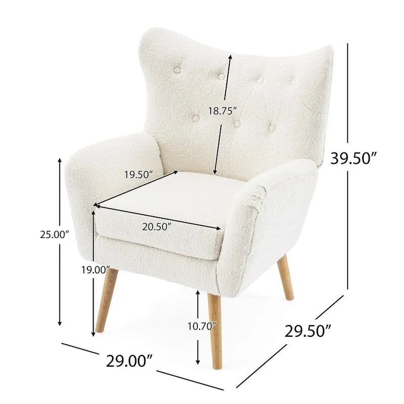 Fauteuil d'appoint moderne en tissu avec dossier à oreilles et pieds en bois