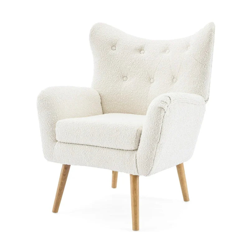 Modern Fabric Wingback Accent Chair with Wood Legs