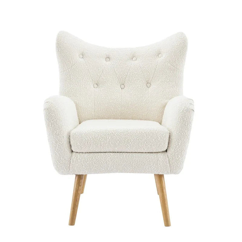 Fauteuil d'appoint moderne en tissu avec dossier à oreilles et pieds en bois