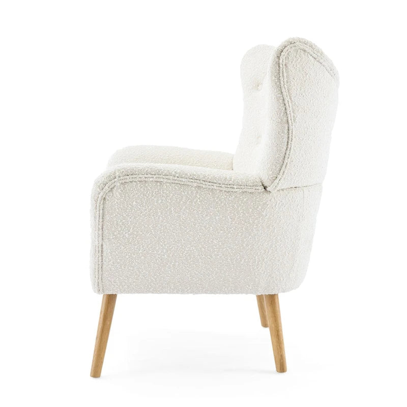 Fauteuil d'appoint moderne en tissu avec dossier à oreilles et pieds en bois