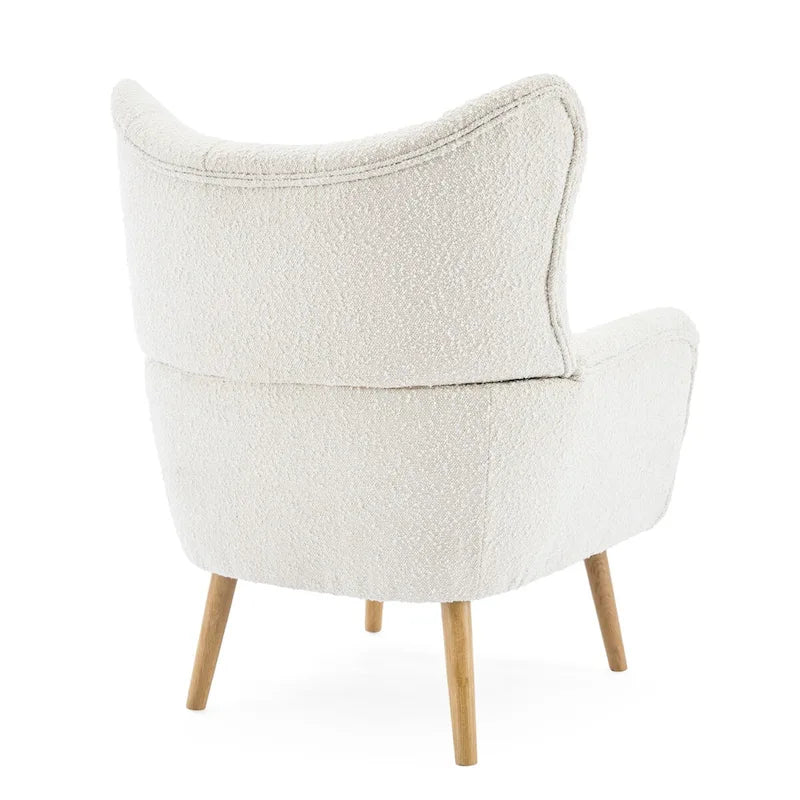 Fauteuil d'appoint moderne en tissu avec dossier à oreilles et pieds en bois