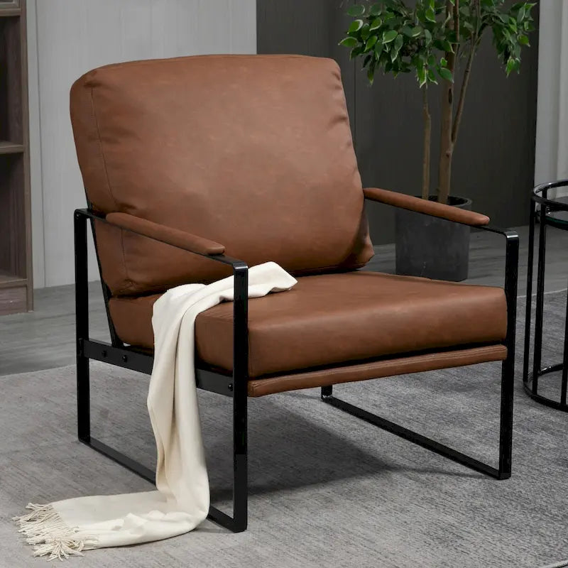 Ayume en similicuir marron avec pieds en fer noir