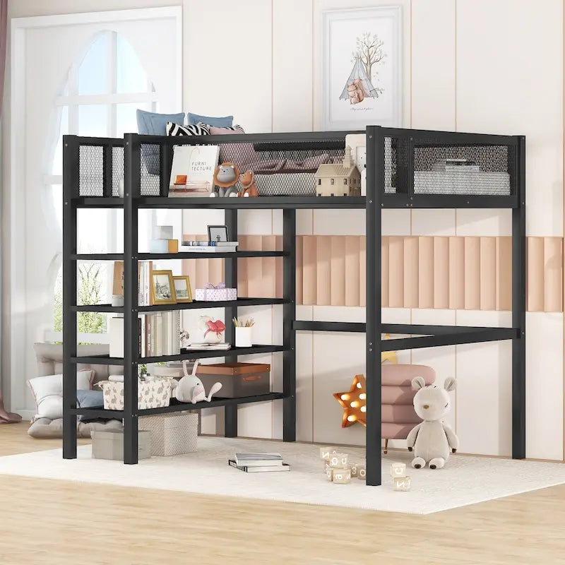 Twin Loft Bed with Four Shelves