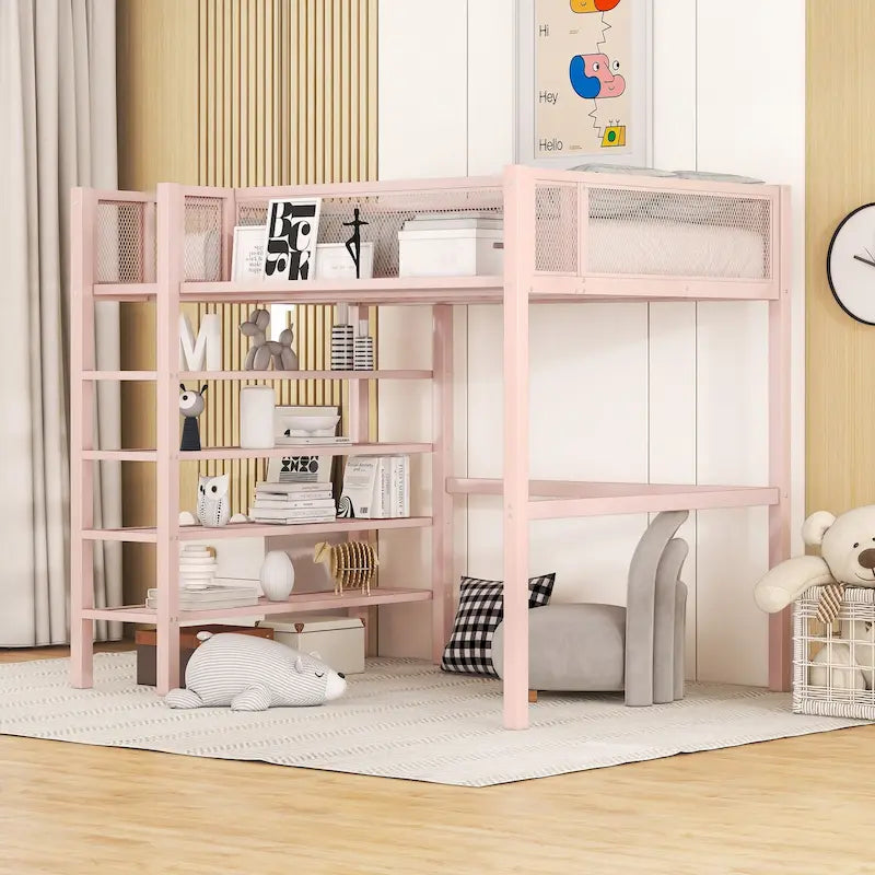 Twin Loft Bed with Four Shelves