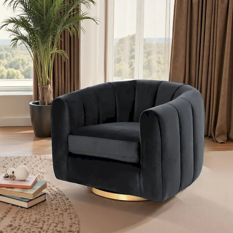 Fauteuil pivotant d'appoint Cardiff, style moderne du milieu du siècle, confortable