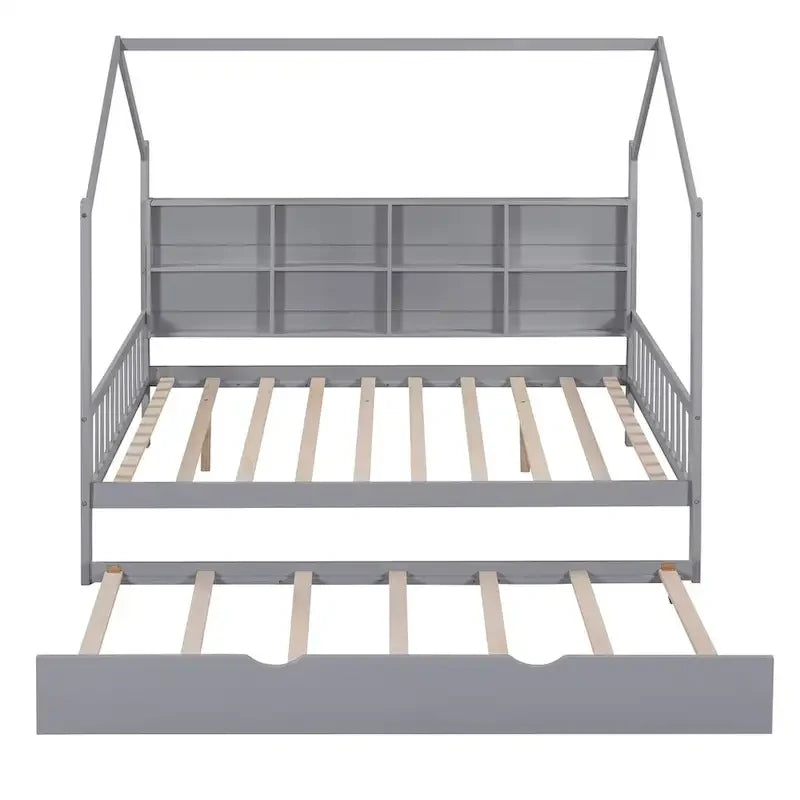 Full Solid Wood House Day Bed with Trundle