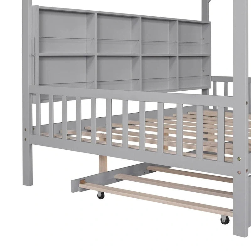Full Solid Wood House Day Bed with Trundle