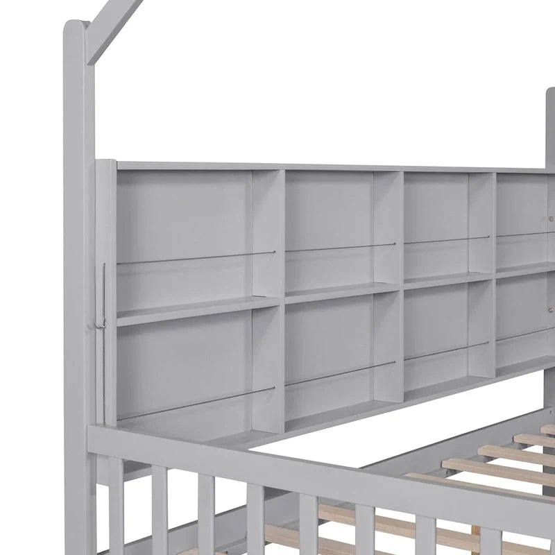 Full Solid Wood House Day Bed with Trundle