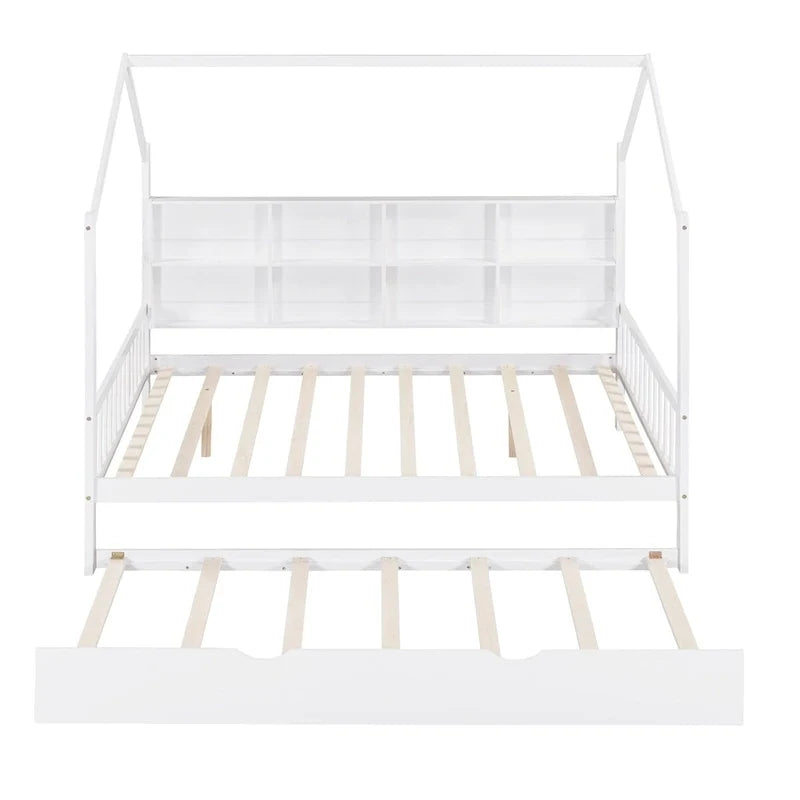 Full Solid Wood House Day Bed with Trundle