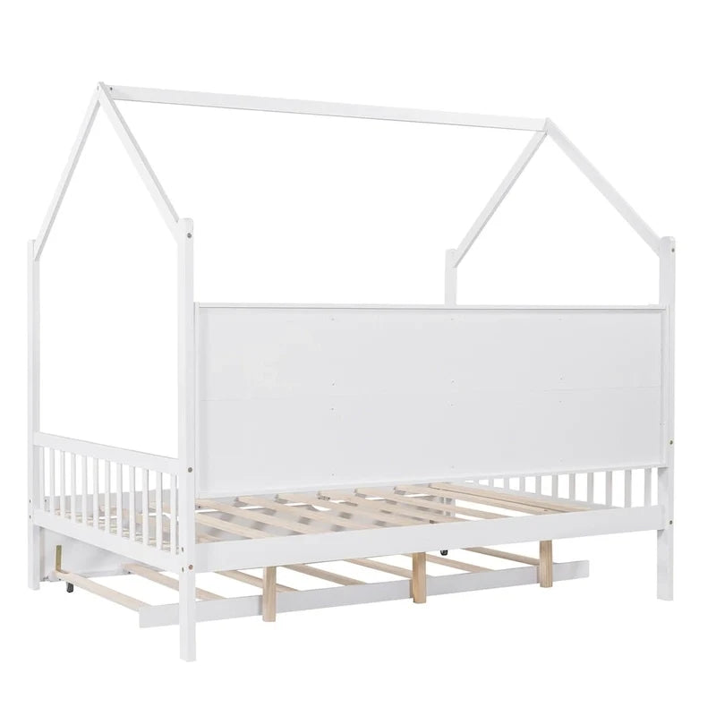Full Solid Wood House Day Bed with Trundle