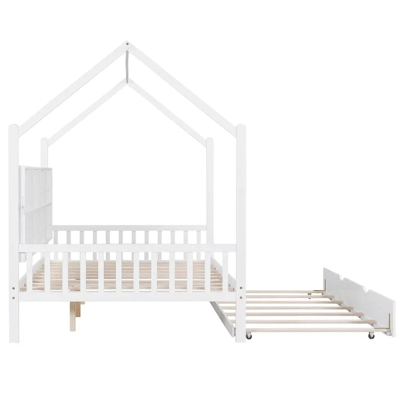 Full Solid Wood House Day Bed with Trundle