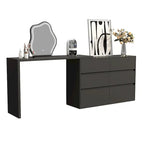 Cassettiera e Scrivania Girevole a 32,7H, con 6 Cassetti, Tavolo da Trucco, Bianco/Nero