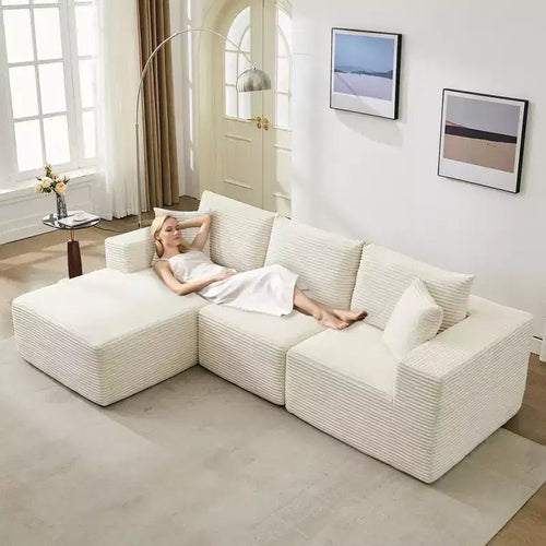 108 Modern Sofa Couch, 3 Seater Upholstered L Shaped Sofa with Pillows, Deep Seat Sofa, No Assembly Required