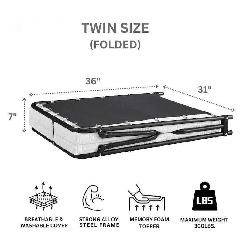 Lit d'appoint pliant Nautica Home Gellux avec cadre en acier et matelas en mousse à gel rafraîchissant