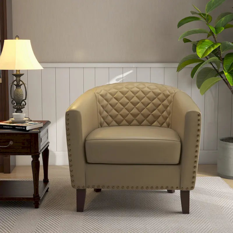 Ethan Accent Chair Barrel PU Leather with Nailhead Trim