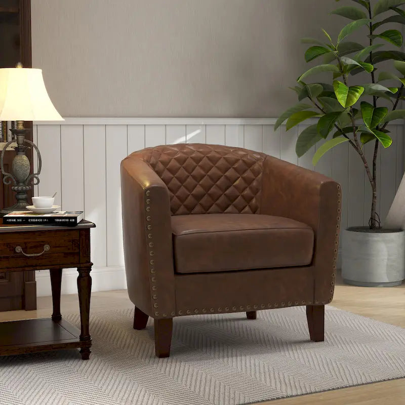Fauteuil pivotant Ethan en cuir PU avec garniture cloutée