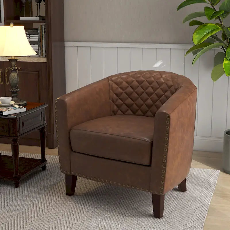 Fauteuil pivotant Ethan en cuir PU avec garniture cloutée