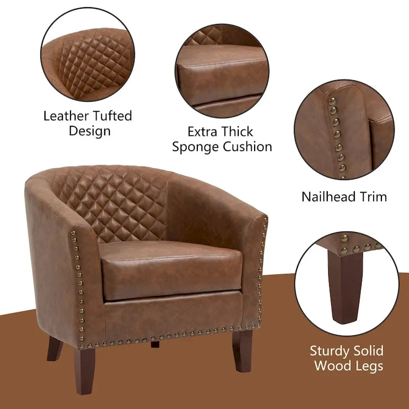 Fauteuil pivotant Ethan en cuir PU avec garniture cloutée