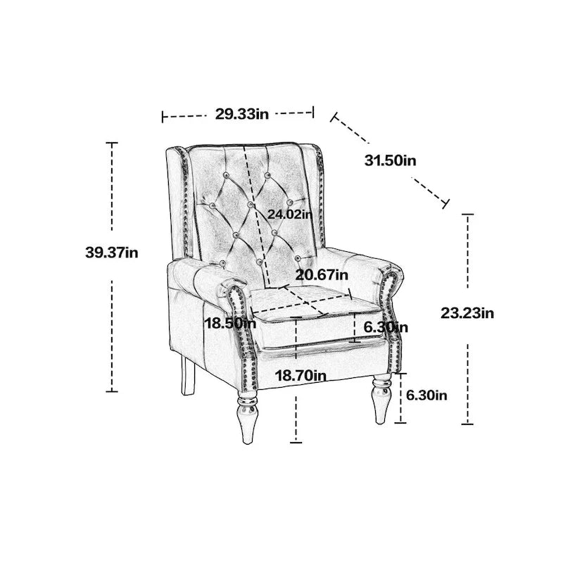 Fauteuil d'appoint en similicuir rembourré, fauteuil à dossier haut capitonné de style Mid-Century avec accoudoirs et pieds en bois massif
