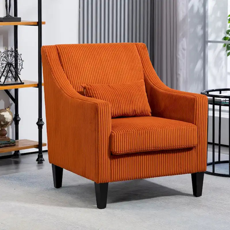 HOMEFUN Corduroy Upholstered Mid-Century Modern Wood Frame Armchair for Living Room