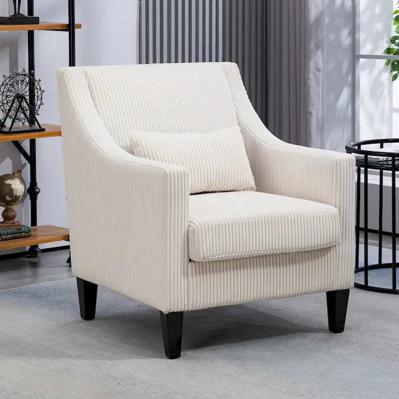 HOMEFUN Corduroy Upholstered Mid-Century Modern Wood Frame Armchair for Living Room