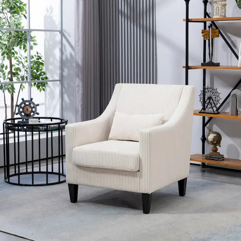 HOMEFUN Fauteuil d'appoint en velours côtelé avec cadre en bois style moderne du milieu du siècle pour salon