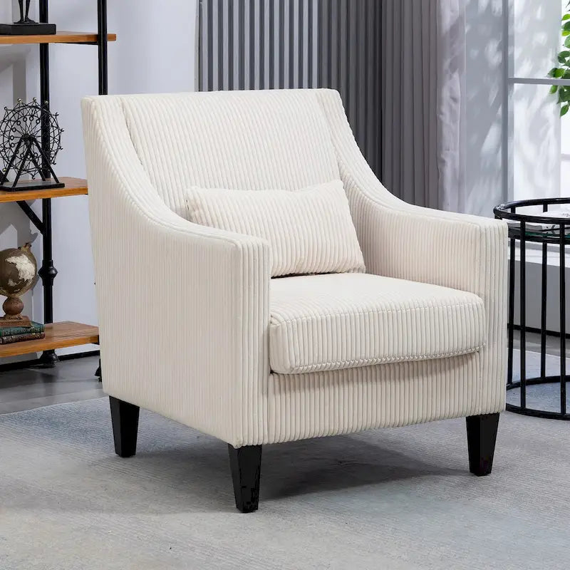 HOMEFUN Corduroy Upholstered Mid-Century Modern Wood Frame Armchair for Living Room