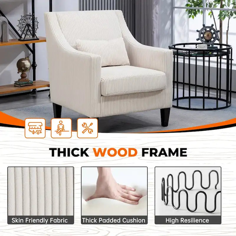 HOMEFUN Corduroy Upholstered Mid-Century Modern Wood Frame Armchair for Living Room
