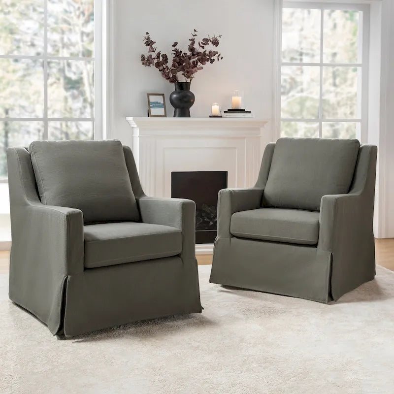 Stan Farmhouse Slipcover Rocking Swivel Chair Set of 2 by HULALA HOME