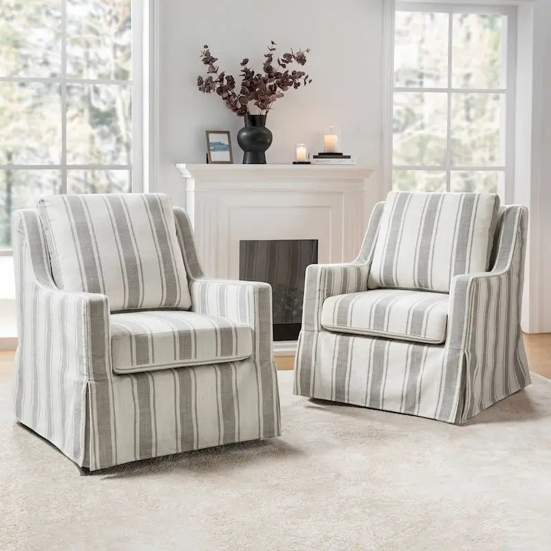Stan Farmhouse Slipcover Rocking Swivel Chair Set of 2 by HULALA HOME