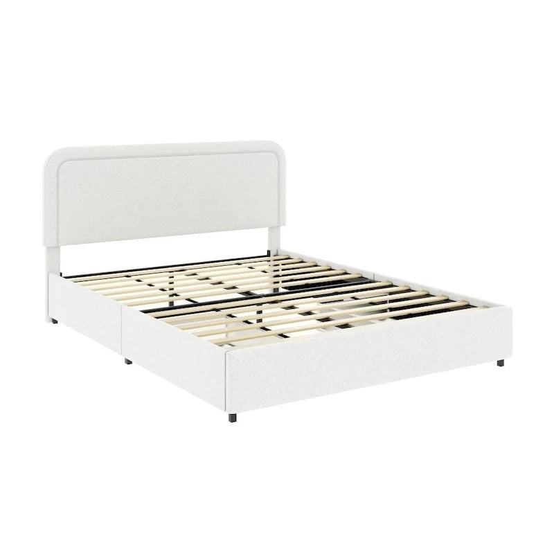 Letto imbottito con piattaforma Queen Size in Bouclé Avorio