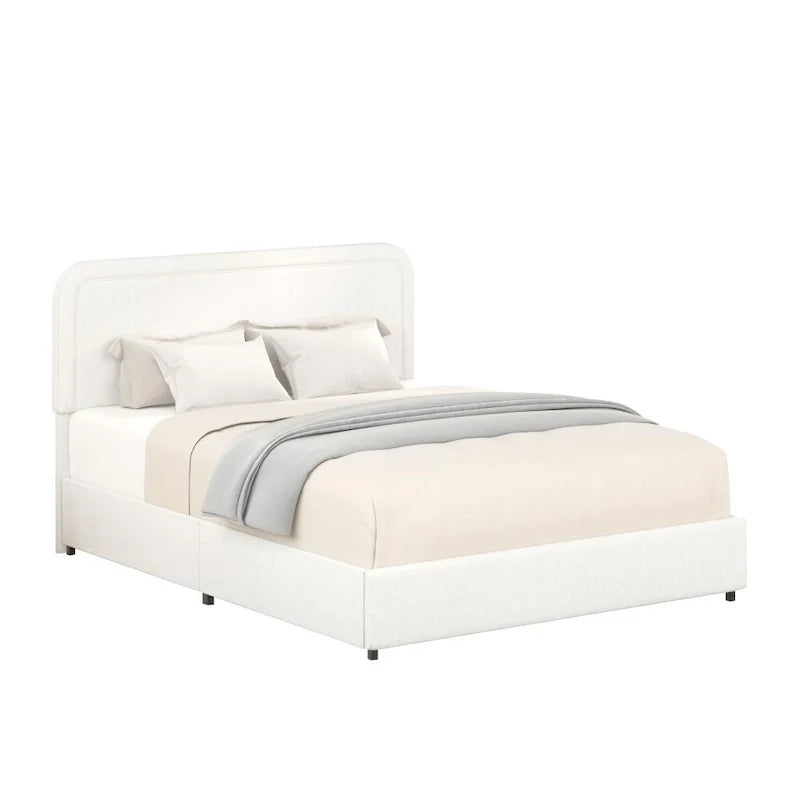 Letto imbottito con piattaforma Queen Size in Bouclé Avorio